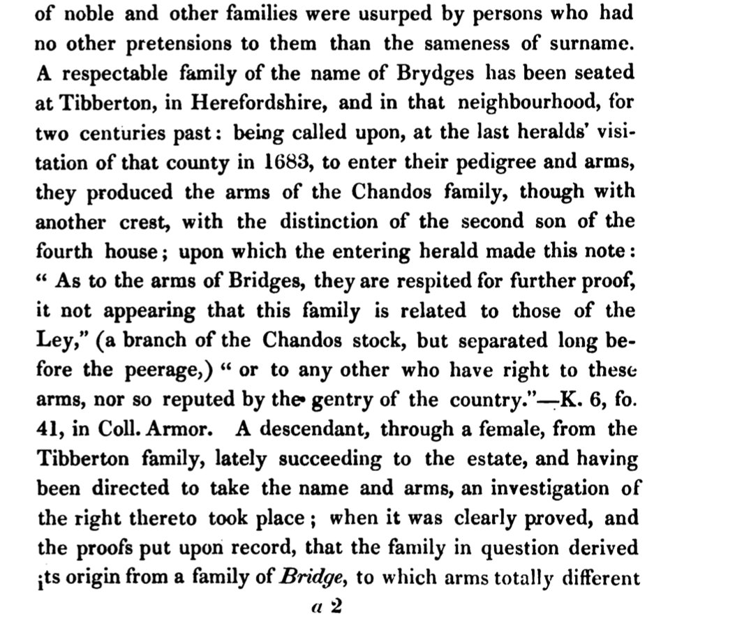 Beltz, Appendix page iii: the Brydges of Tibberton entering the Chandos arms at the Visitation of 1683 and the entering herald&rsquo;s note