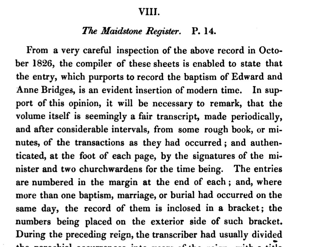 Beltz, Appendix VIII on the Maidstone Register: from a very careful inspection in October 1826, the entry is an evident insertion of modern time